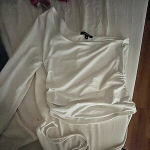 Ambiance White Ruched Tie Front Blouse